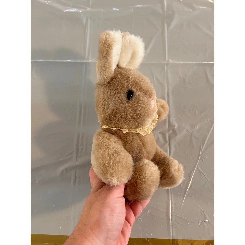 Vintage 1985 Gund Tan Bunny Rabbit Plush Lace Collar Stuffed Animal 1980s Toy